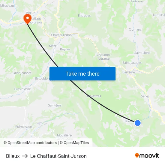 Blieux to Le Chaffaut-Saint-Jurson map