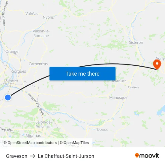 Graveson to Le Chaffaut-Saint-Jurson map