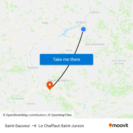 Saint-Sauveur to Le Chaffaut-Saint-Jurson map