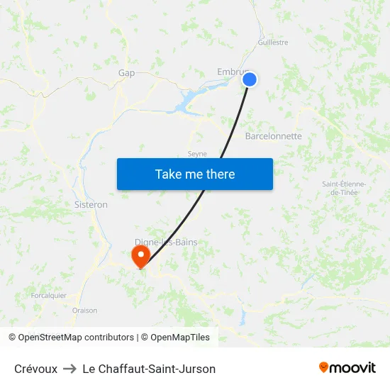 Crévoux to Le Chaffaut-Saint-Jurson map