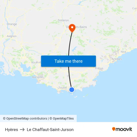 Hyères to Le Chaffaut-Saint-Jurson map