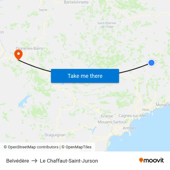 Belvédère to Le Chaffaut-Saint-Jurson map