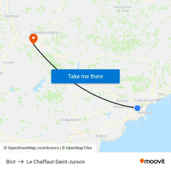 Biot to Le Chaffaut-Saint-Jurson map