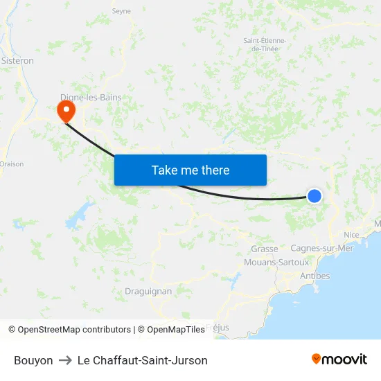 Bouyon to Le Chaffaut-Saint-Jurson map