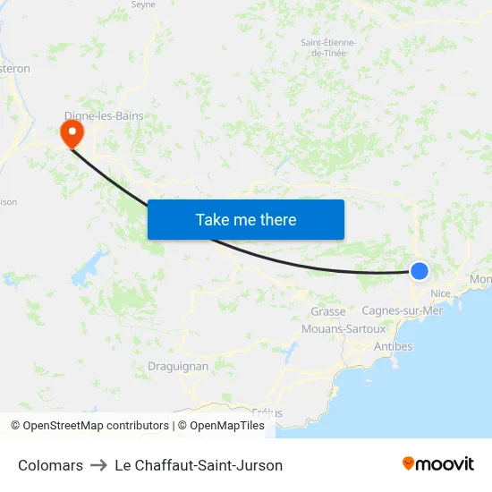 Colomars to Le Chaffaut-Saint-Jurson map