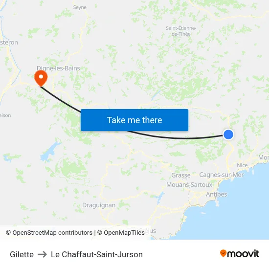 Gilette to Le Chaffaut-Saint-Jurson map