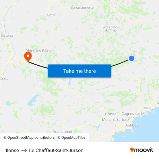 Ilonse to Le Chaffaut-Saint-Jurson map