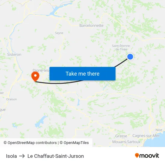 Isola to Le Chaffaut-Saint-Jurson map