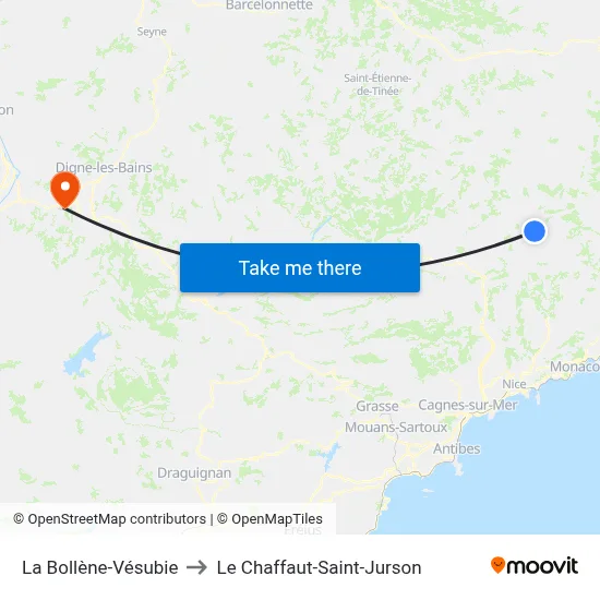 La Bollène-Vésubie to Le Chaffaut-Saint-Jurson map