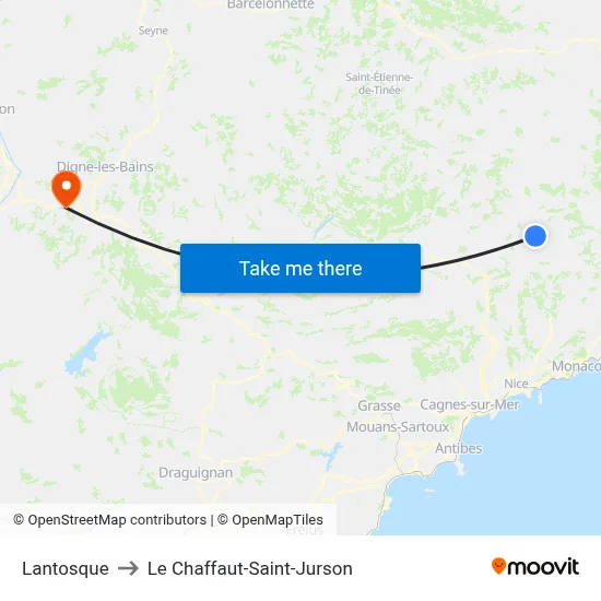 Lantosque to Le Chaffaut-Saint-Jurson map