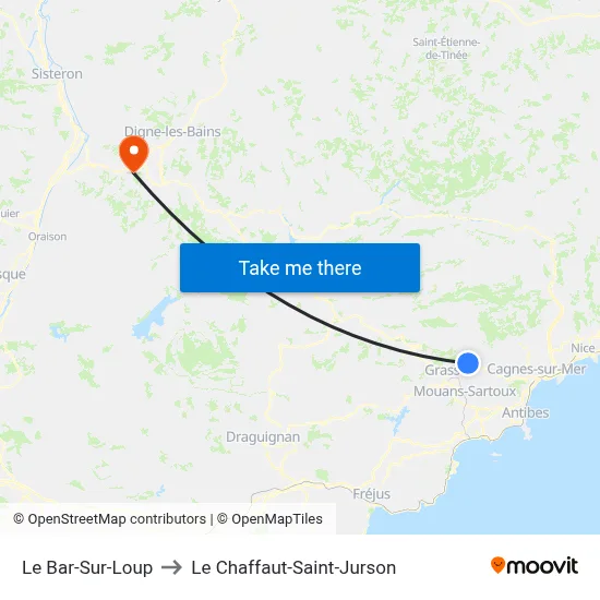 Le Bar-Sur-Loup to Le Chaffaut-Saint-Jurson map