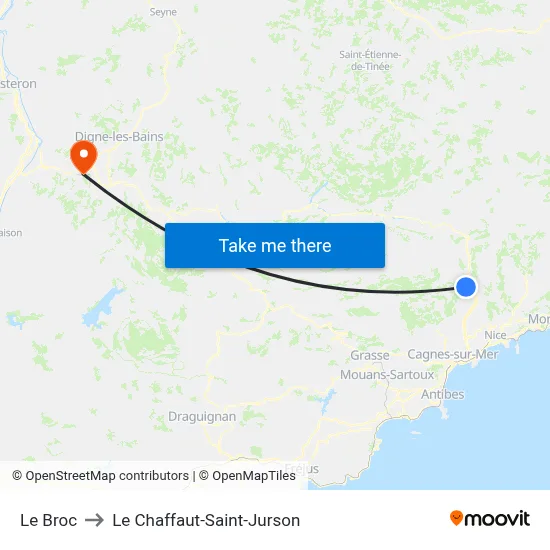 Le Broc to Le Chaffaut-Saint-Jurson map