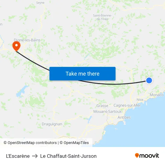 L'Escarène to Le Chaffaut-Saint-Jurson map