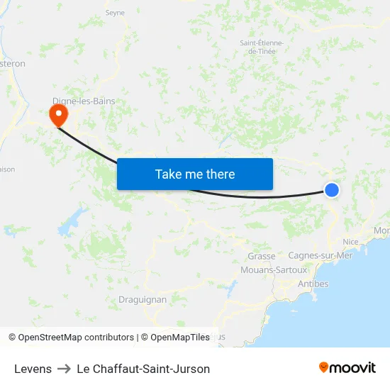 Levens to Le Chaffaut-Saint-Jurson map