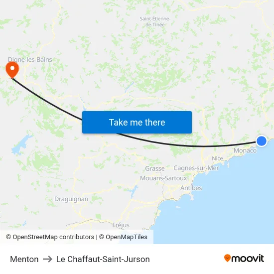 Menton to Le Chaffaut-Saint-Jurson map