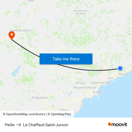 Peille to Le Chaffaut-Saint-Jurson map