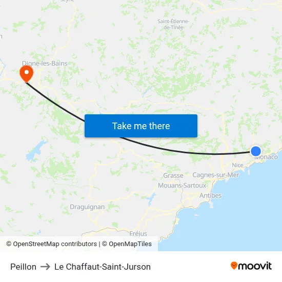 Peillon to Le Chaffaut-Saint-Jurson map