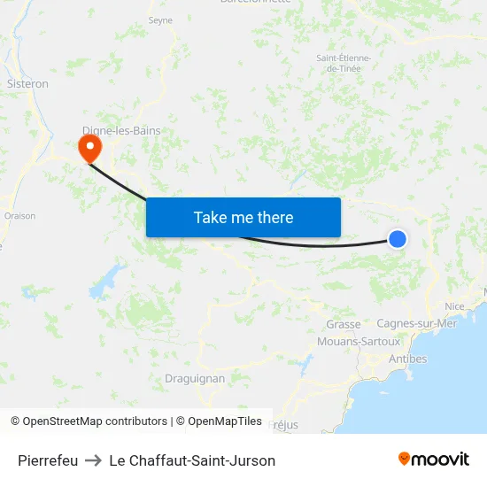 Pierrefeu to Le Chaffaut-Saint-Jurson map