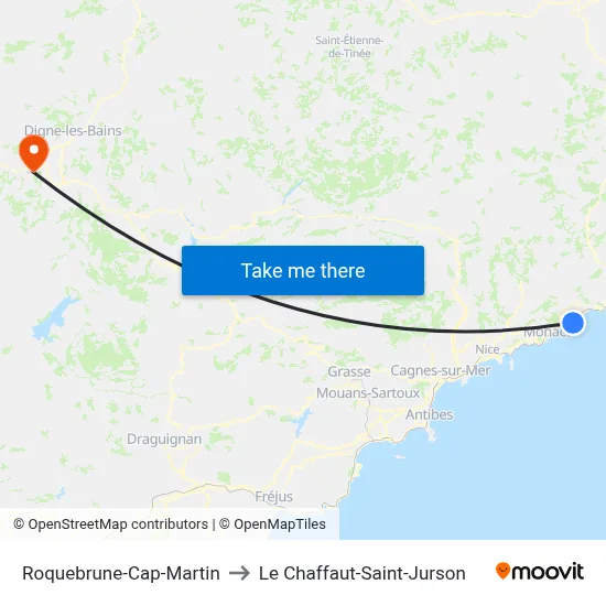 Roquebrune-Cap-Martin to Le Chaffaut-Saint-Jurson map