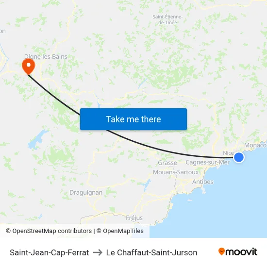 Saint-Jean-Cap-Ferrat to Le Chaffaut-Saint-Jurson map