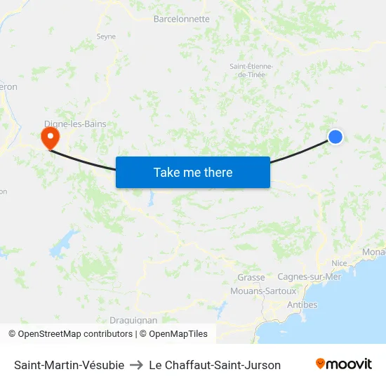 Saint-Martin-Vésubie to Le Chaffaut-Saint-Jurson map