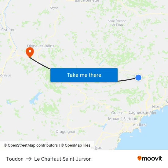 Toudon to Le Chaffaut-Saint-Jurson map