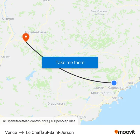 Vence to Le Chaffaut-Saint-Jurson map