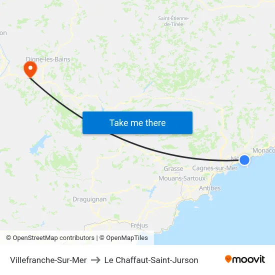 Villefranche-Sur-Mer to Le Chaffaut-Saint-Jurson map