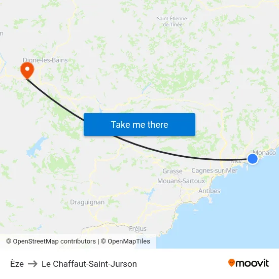 Èze to Le Chaffaut-Saint-Jurson map