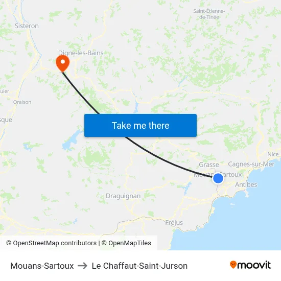 Mouans-Sartoux to Le Chaffaut-Saint-Jurson map