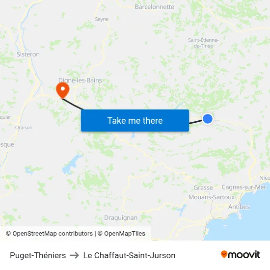 Puget-Théniers to Le Chaffaut-Saint-Jurson map