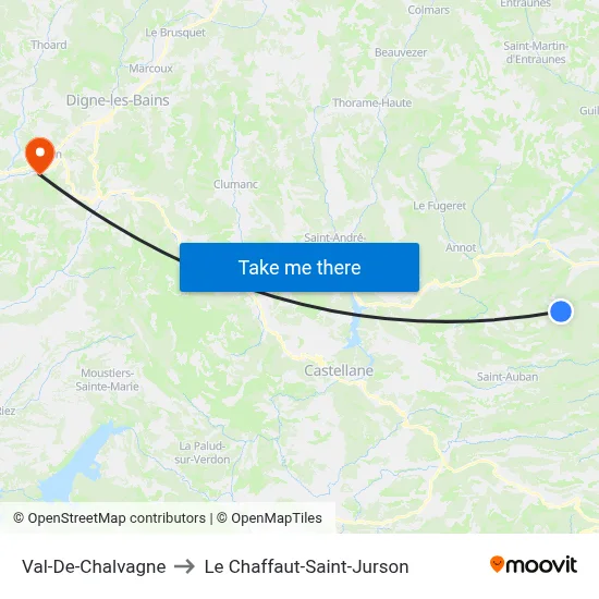 Val-De-Chalvagne to Le Chaffaut-Saint-Jurson map