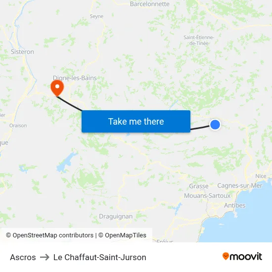 Ascros to Le Chaffaut-Saint-Jurson map