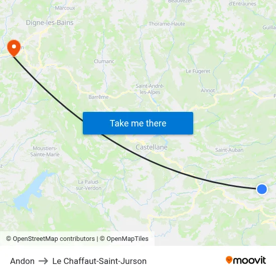 Andon to Le Chaffaut-Saint-Jurson map