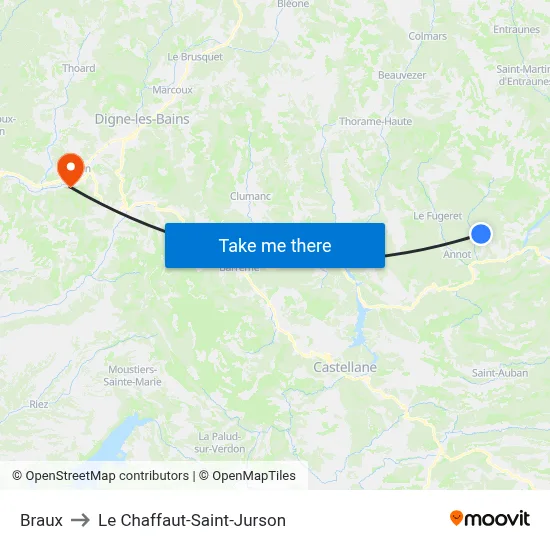Braux to Le Chaffaut-Saint-Jurson map