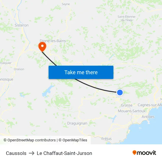 Caussols to Le Chaffaut-Saint-Jurson map