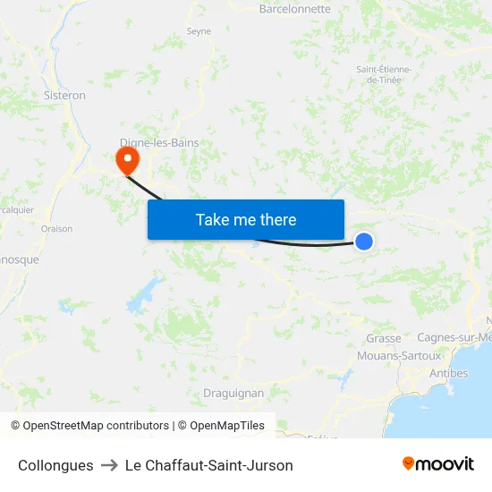 Collongues to Le Chaffaut-Saint-Jurson map