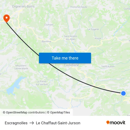 Escragnolles to Le Chaffaut-Saint-Jurson map