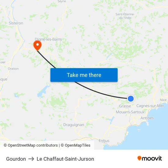 Gourdon to Le Chaffaut-Saint-Jurson map