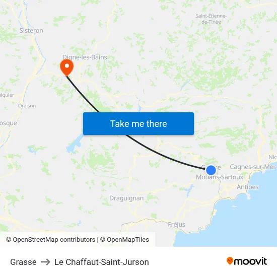 Grasse to Le Chaffaut-Saint-Jurson map