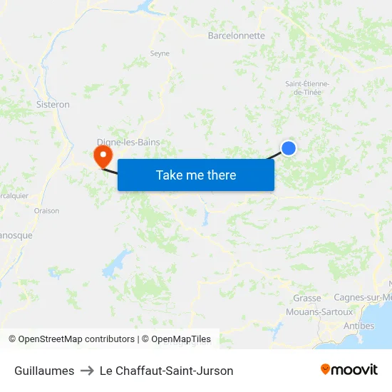 Guillaumes to Le Chaffaut-Saint-Jurson map