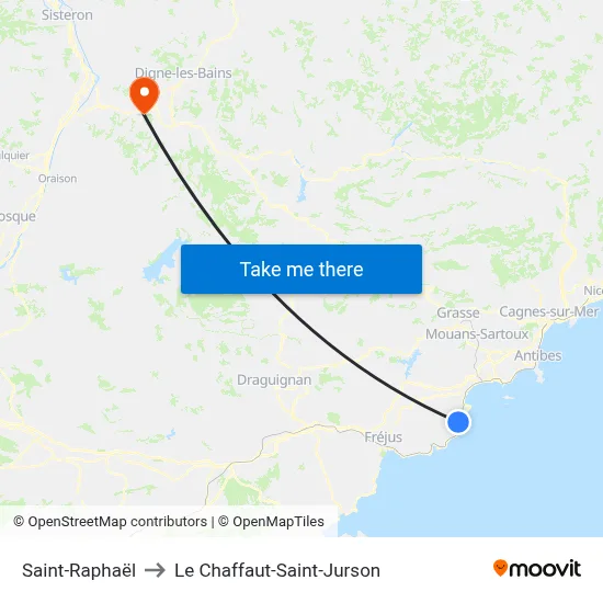Saint-Raphaël to Le Chaffaut-Saint-Jurson map