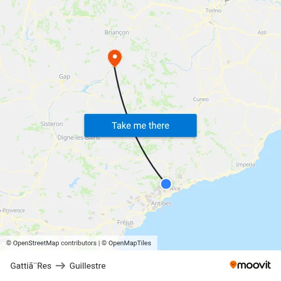 Gattiã¨Res to Guillestre map