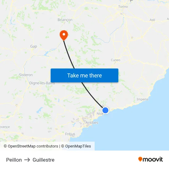 Peillon to Guillestre map