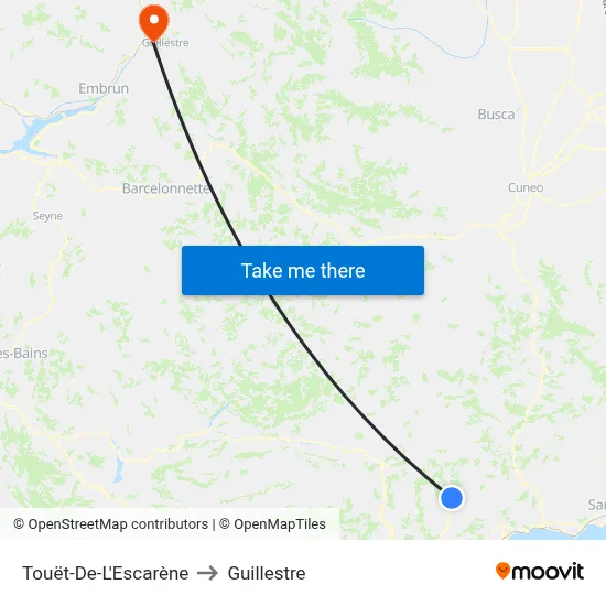 Touët-De-L'Escarène to Guillestre map
