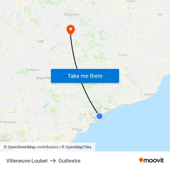 Villeneuve-Loubet to Guillestre map