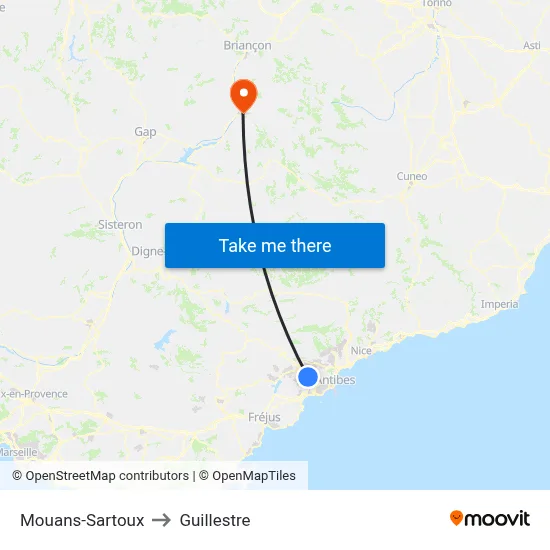 Mouans-Sartoux to Guillestre map