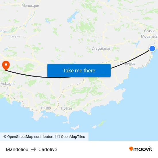Mandelieu to Cadolive map
