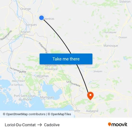 Loriol-Du-Comtat to Cadolive map