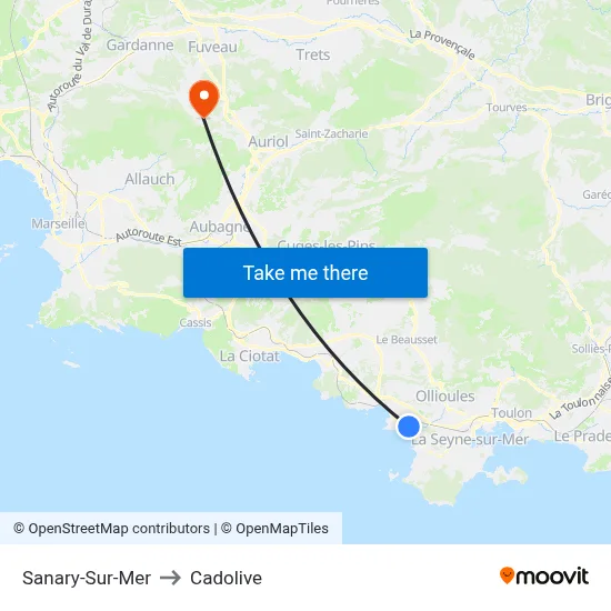 Sanary-Sur-Mer to Cadolive map